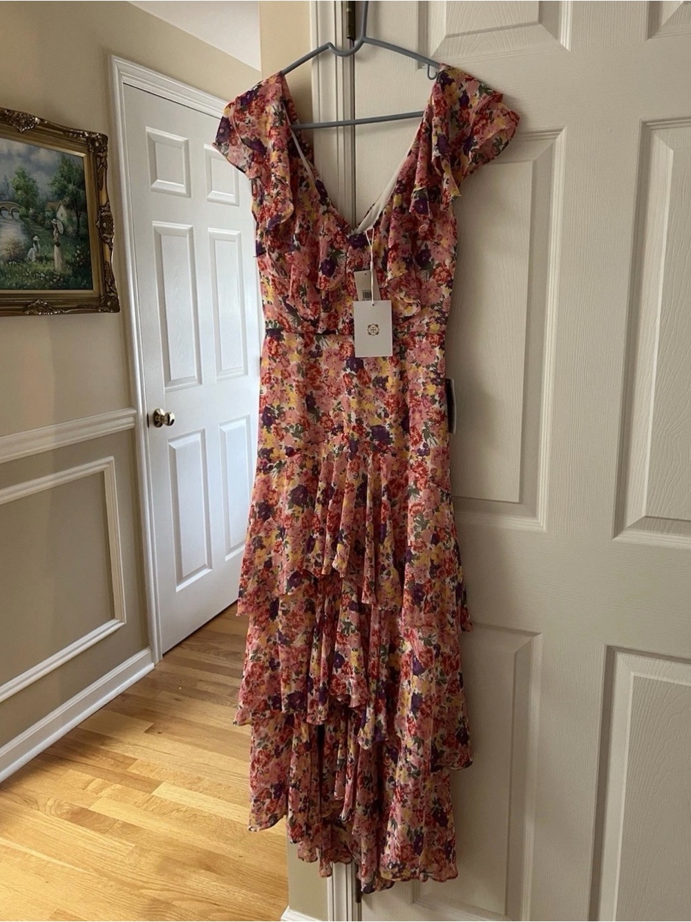 NWT Women’s WAYF Chelsea Floral Ruffle Layered Multicolor Maxi Dress Size XS